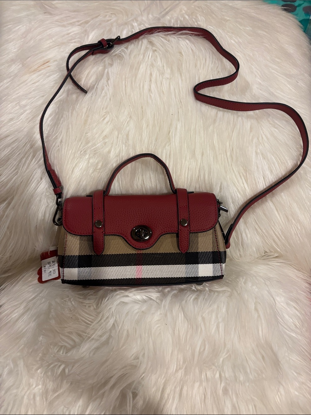 Red Plaid Crossbody Bag with Top Handle